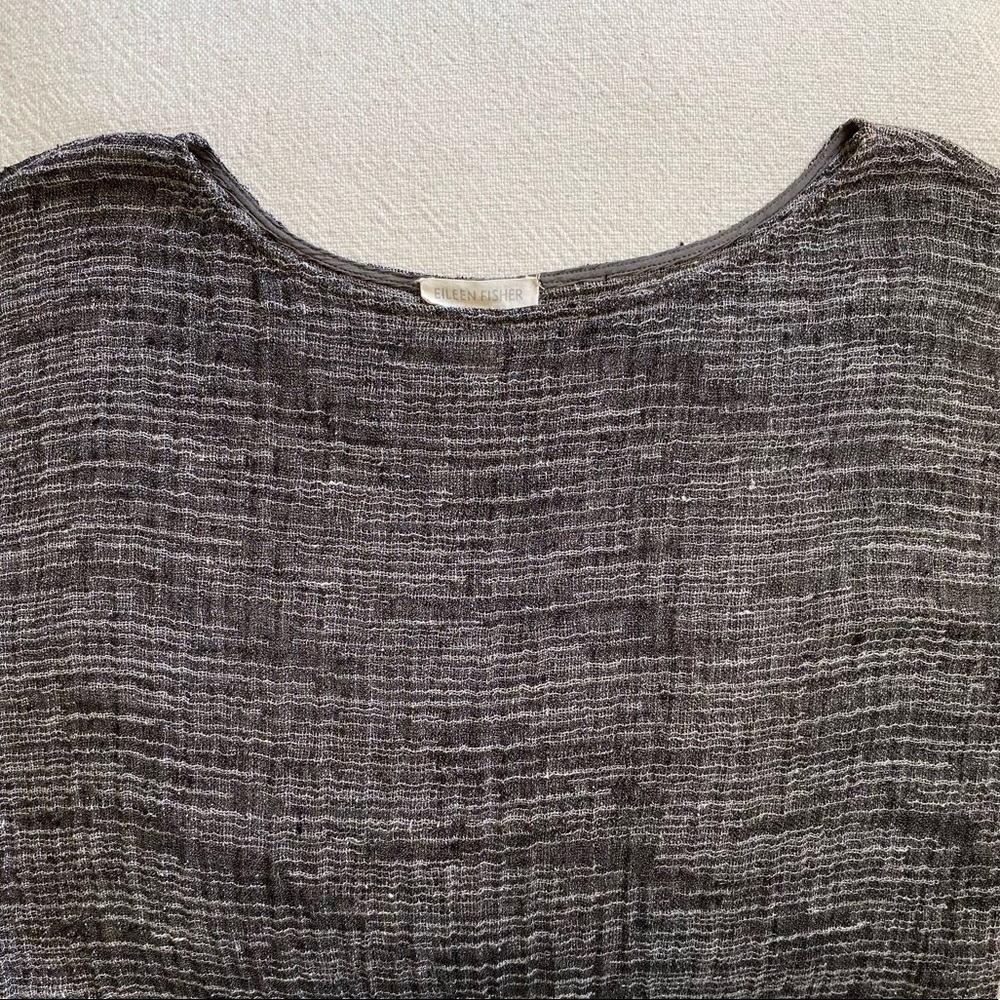 Eileen Fisher Three Quarter Sleeve Gauze Weave Boxy Top - Black/White - Small - Picture 6 of 9
